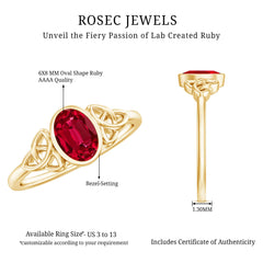 Oval Shape Lab Grown Ruby Solitaire Celtic Knot Ring