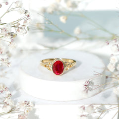 Oval Shape Lab Grown Ruby Solitaire Celtic Knot Ring