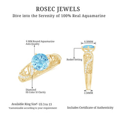 1 CT Vintage Style Aquamarine and Diamond Engagement Ring