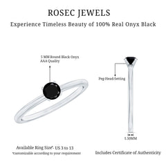 Simple Black Onyx Solitaire Promise Ring for Women