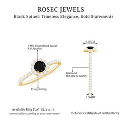 Minimal Black Spinel Engagement Ring with Diamond Halo