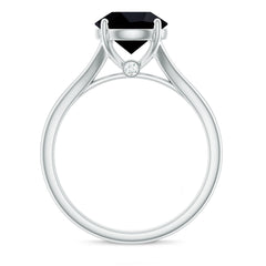 Real 8mm Black Onyx Solitaire Ring with Hidden Moissanite