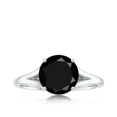 Real 8mm Black Onyx Solitaire Ring with Hidden Moissanite