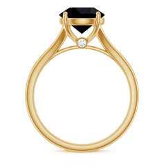 Real 8mm Black Onyx Solitaire Ring with Hidden Moissanite