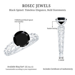 Natural 2.6 Carat Black Spinel Solitaire Engagement Ring for Women