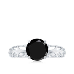 Natural 2.6 Carat Black Spinel Solitaire Engagement Ring for Women