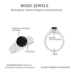 Vintage Style Black Spinel Diamond Engagement Ring with Celtic Knot