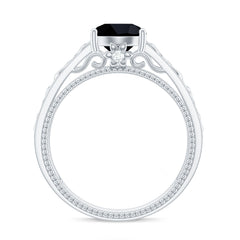 Vintage Style Black Spinel Diamond Engagement Ring with Celtic Knot