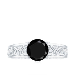 Vintage Style Black Spinel Diamond Engagement Ring with Celtic Knot
