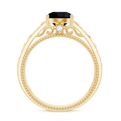 Vintage Style Black Spinel Diamond Engagement Ring with Celtic Knot