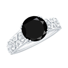 Nature Inspired Black Spinel Solitaire Engagement Ring with Diamond