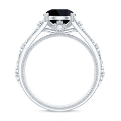 Nature Inspired Black Spinel Solitaire Engagement Ring with Diamond