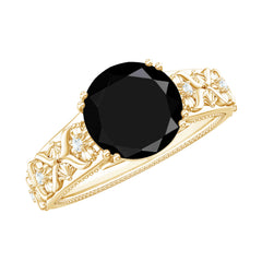 Nature Inspired Black Spinel Solitaire Engagement Ring with Diamond
