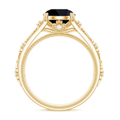 Nature Inspired Black Spinel Solitaire Engagement Ring with Diamond