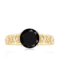 Nature Inspired Black Spinel Solitaire Engagement Ring with Diamond