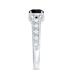 Art Deco Inspired Black Spinel Solitaire Engagement Ring with Diamond