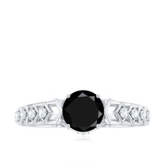 Art Deco Inspired Black Spinel Solitaire Engagement Ring with Diamond