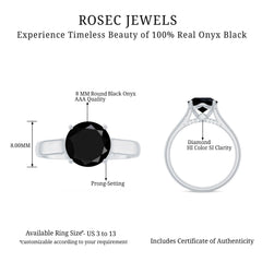 Genuine 2 Carat Black Onyx Engagement Ring with Surprise Diamond