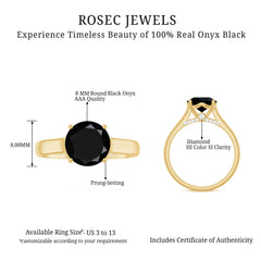 Genuine 2 Carat Black Onyx Engagement Ring with Surprise Diamond