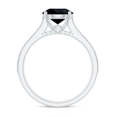 Natural Black Spinel Solitaire Engagement Ring with Diamond Side Stones