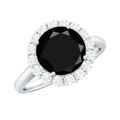Natural 2.5 Carat Black Spinel Engagement Ring with Moissanite Halo