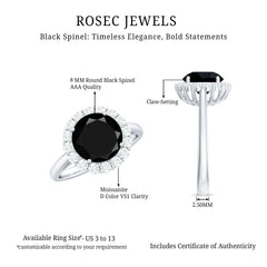 Natural 2.5 Carat Black Spinel Engagement Ring with Moissanite Halo