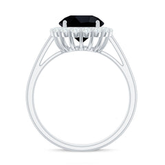 Natural 2.5 Carat Black Spinel Engagement Ring with Moissanite Halo
