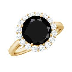 Natural 2.5 Carat Black Spinel Engagement Ring with Moissanite Halo