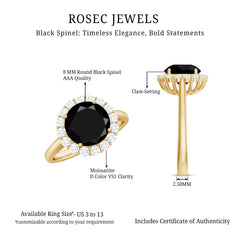 Natural 2.5 Carat Black Spinel Engagement Ring with Moissanite Halo