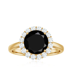 Natural 2.5 Carat Black Spinel Engagement Ring with Moissanite Halo