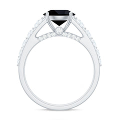 8mm Round Black Onyx Statement Engagement Ring with Moissanite Side Stones