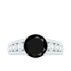 8mm Round Black Onyx Statement Engagement Ring with Moissanite Side Stones