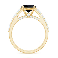 8mm Round Black Onyx Statement Engagement Ring with Moissanite Side Stones