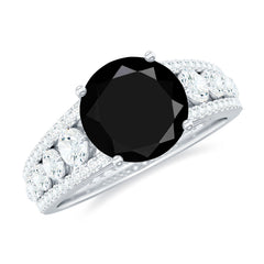 Real 2.5 Carat Black Spinel Engagement Ring with Moissanite Side Stones