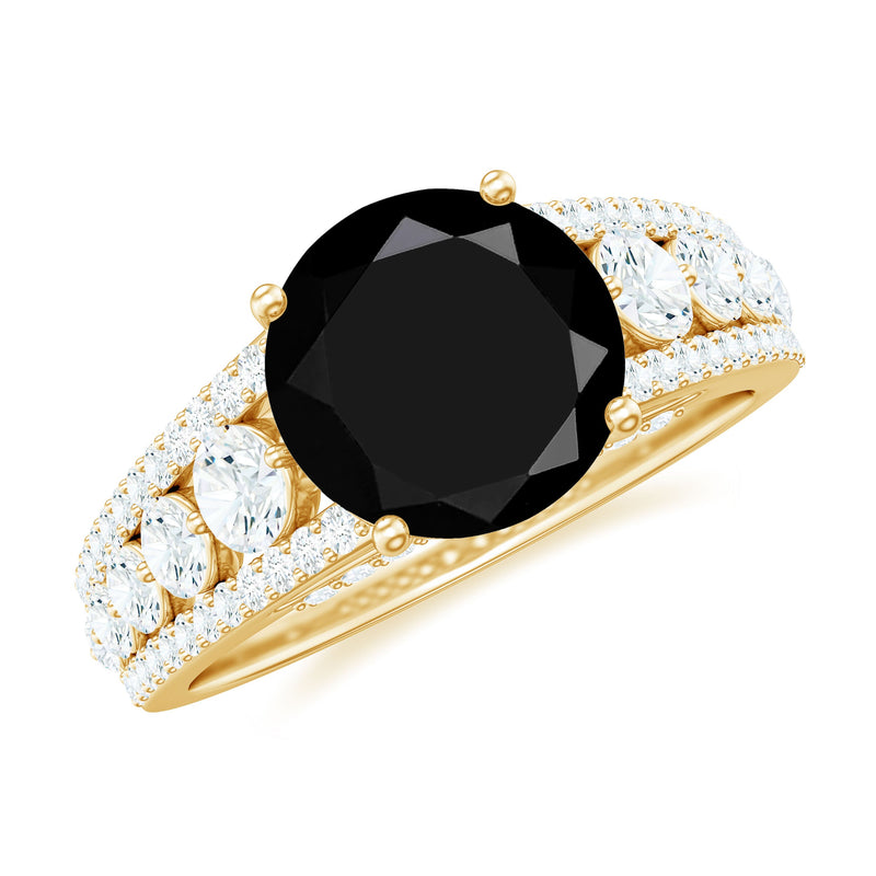 Real 2.5 Carat Black Spinel Engagement Ring with Moissanite Side Stones