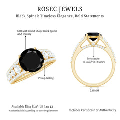 Real 2.5 Carat Black Spinel Engagement Ring with Moissanite Side Stones