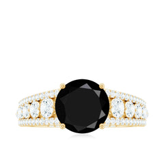 Real 2.5 Carat Black Spinel Engagement Ring with Moissanite Side Stones