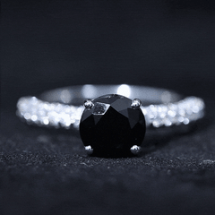 Solitaire 8MM Black Onyx Engagement Ring with Moissanite