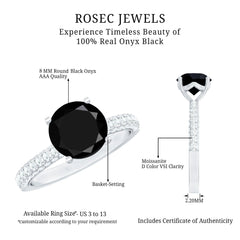 Solitaire 8MM Black Onyx Engagement Ring with Moissanite