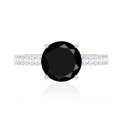 Solitaire 8MM Black Onyx Engagement Ring with Moissanite