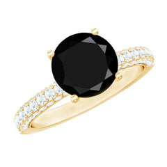 Solitaire 8MM Black Onyx Engagement Ring with Moissanite