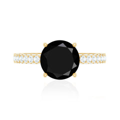 Solitaire 8MM Black Onyx Engagement Ring with Moissanite