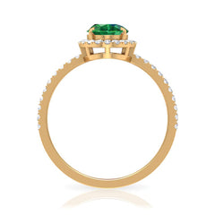 6x8mm Oval Cut Lab Created Emerald Halo Engagement Ring with Diamond