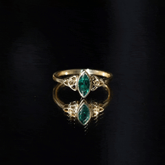 Certified Lab Created Emerald Promise Ring in Yellow Gold Plated Silver