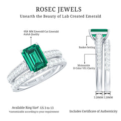 Lab Grown 6X8 mm Emerald Cut Emerald Engagement Ring with Wedding Band