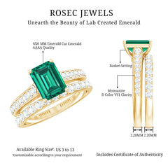Lab Grown 6X8 mm Emerald Cut Emerald Engagement Ring with Wedding Band