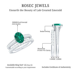 Certified Oval Lab Grown Emerald Wedding Bridal Ring Set of 2