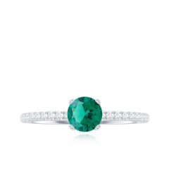Certified Lab Grown Emerald Solitaire Engagement Ring with Diamond