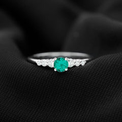 Round Lab Grown Emerald Diamond Promise Ring with Certificate