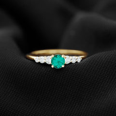 Round Lab Grown Emerald Diamond Promise Ring with Certificate